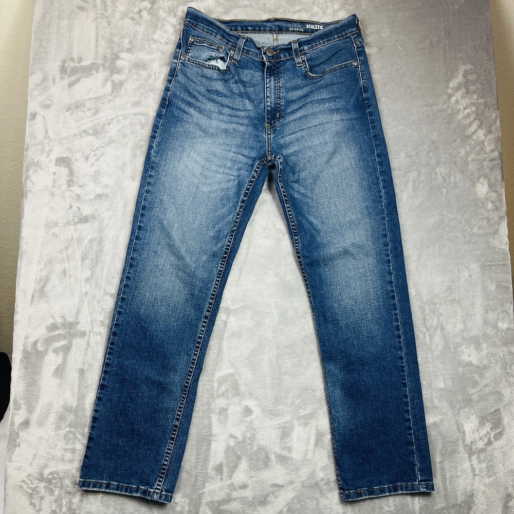 George Jeans Mens 32x30 Blue Cotton Denim Straight Athletic Stretch Workwear